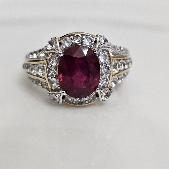 Victoria Wieck Ruby Ring Sterling Silver & 14K Yellow Gold Size 9.5! - Picture 1 of 12
